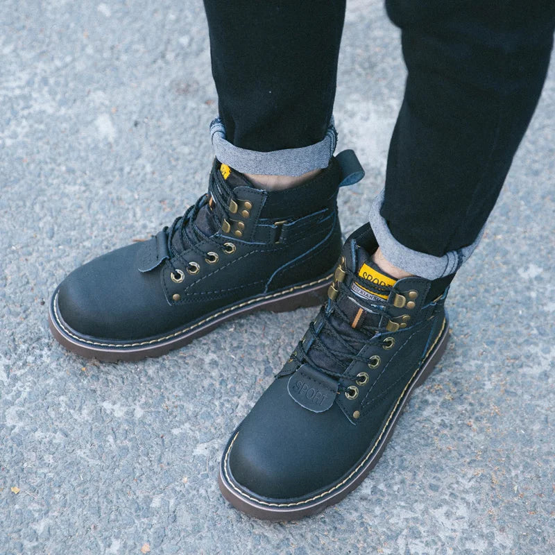 Echtes Leder Herren Winter Frühling Knöchel Trekking Militär Schnee Gelbe Taktische Stiefel Outdoor Schuhe für Frauen Männer Arbeitsschuhe