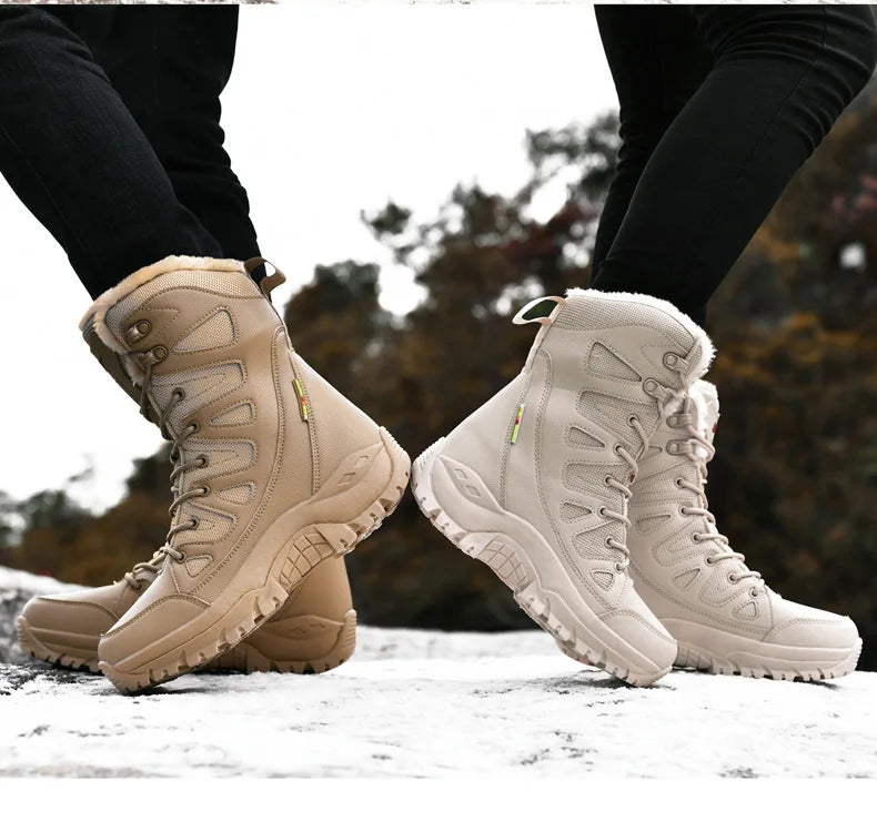 New Warm Plush Snow Boots Men Lace Up Casual High Top Men's Boots Waterproof Winter Boots Anti-Slip Ankle Boots Men's Work Boots - Sun Studio