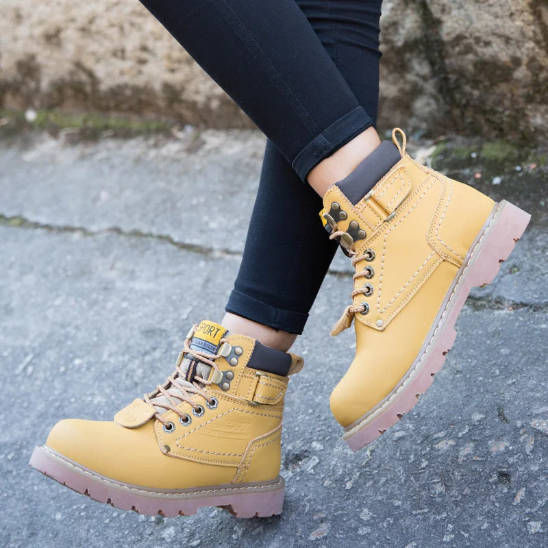Echtes Leder Herren Winter Frühling Knöchel Trekking Militär Schnee Gelbe Taktische Stiefel Outdoor Schuhe für Frauen Männer Arbeitsschuhe