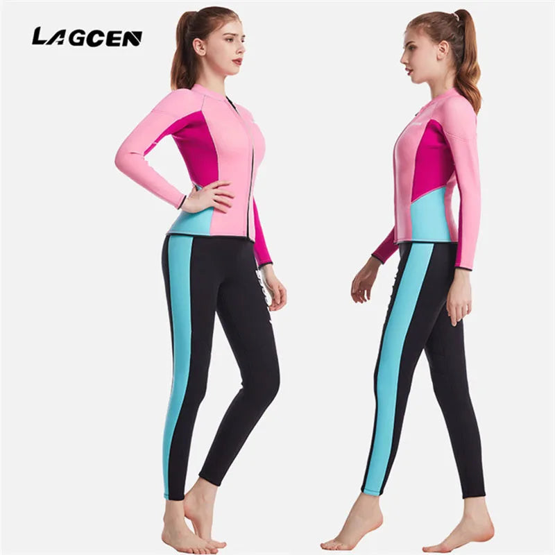 LAGCEN 2.5mm Neoprene Wetsuit Women Long Sleeve Scuba Diving suit Female Surfing Snorkeling 2 Pieces Set Winter Thermal Swimsuit - Sun Studio