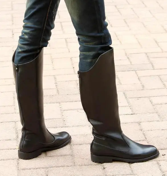 Men British Honour Guard Motorcycle Riding Equestrian Mens Boots Knee High Casual Zipper Cowboy Leather stage boots size 37 46 - Sun Studio
