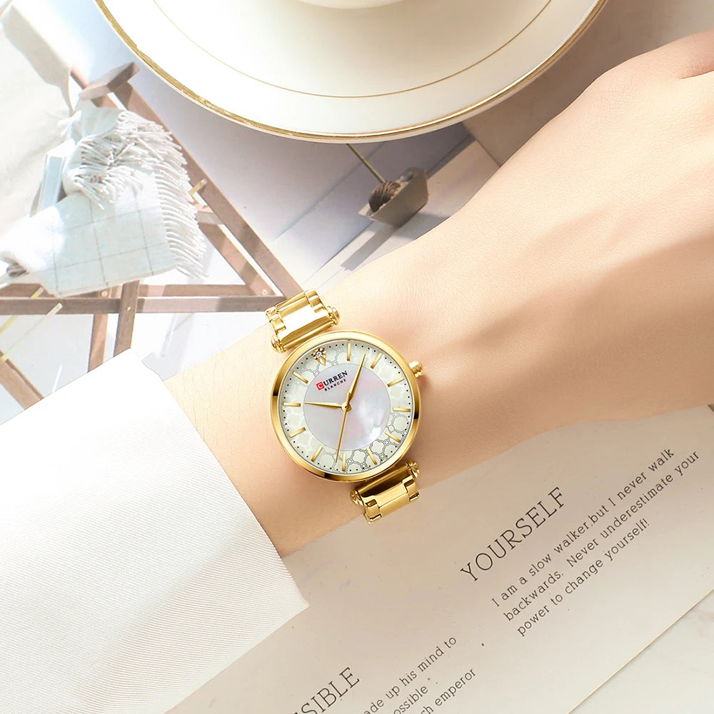 Watches Women CURREN Top Brand Fashion Thin Quartz Wristwatch with Charming Stainless Steel Bracelet часы женские наручные - Sun Studio