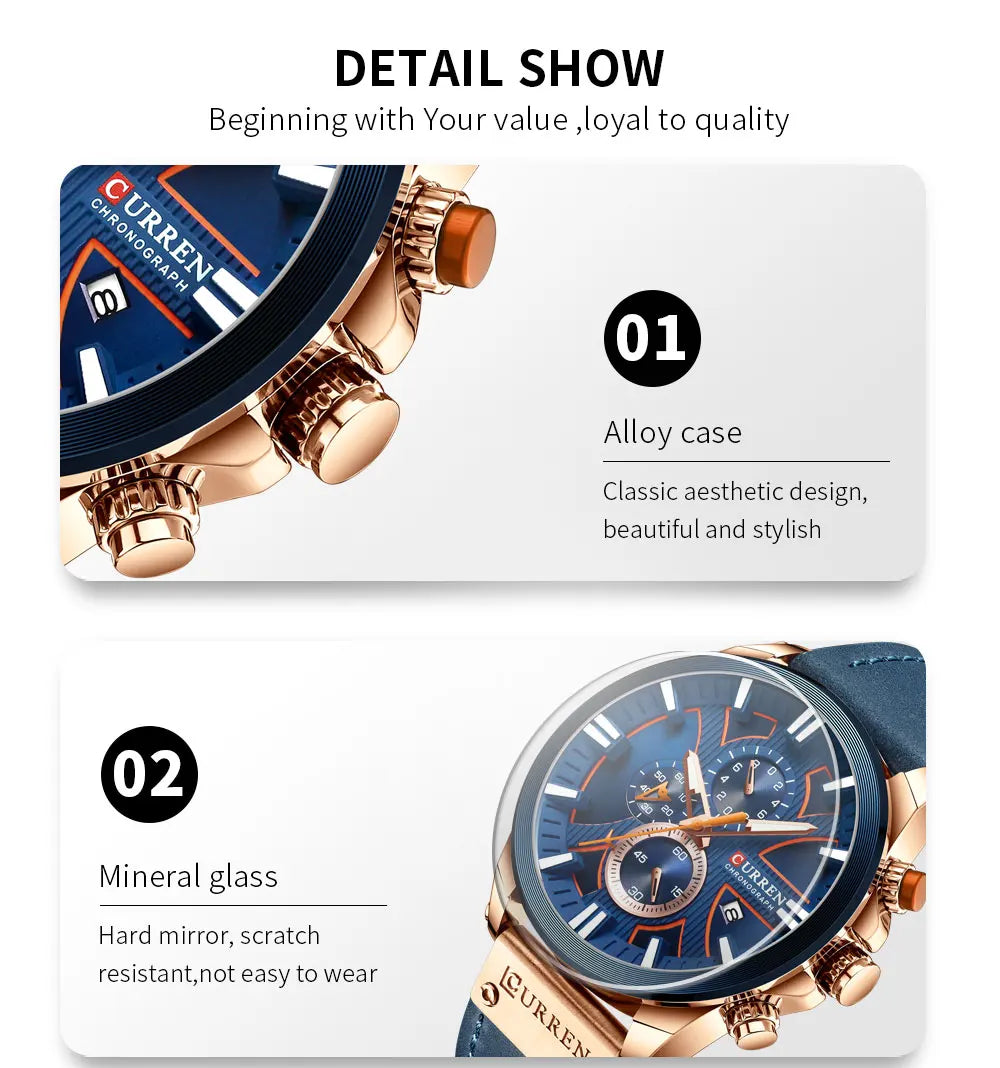 New CURREN Men Watches Fashion Quartz Wrist Watches Men's Military Waterproof Sports Watch Male Date Clock Relogio Masculino - Sun Studio