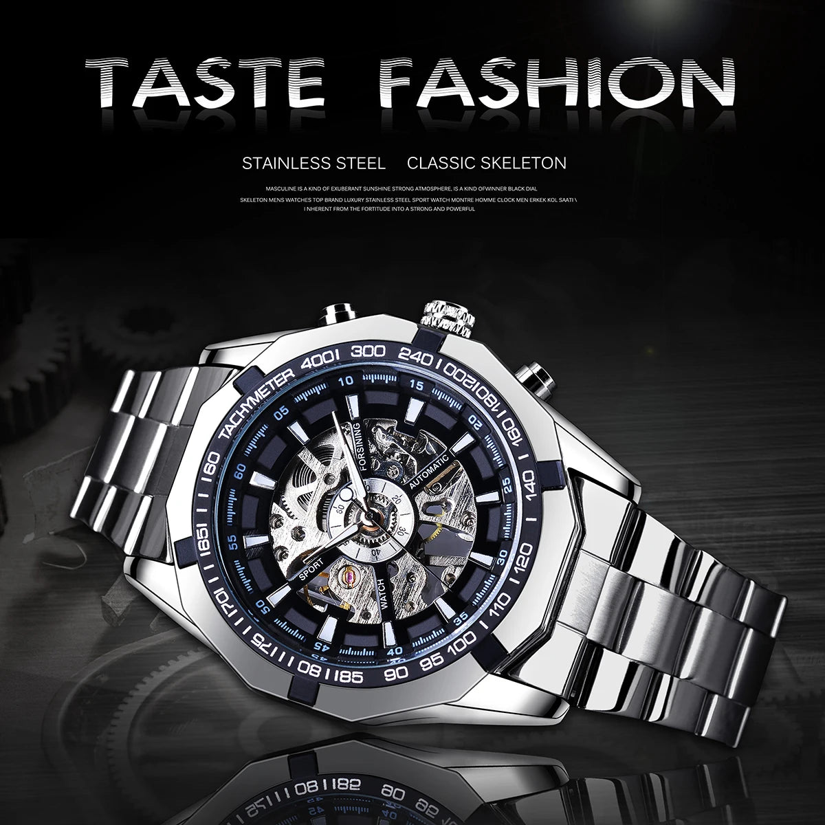 Forsining 2021 Stainless Steel Waterproof Mens Skeleton Watches Top Brand Luxury Transparent Mechanical Sport Male Wrist Watches - Sun Studio
