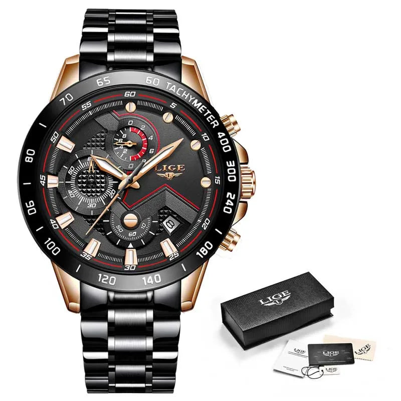 2025 New LIGE Fashion Mens Watches Stainless Steel Top Brand Luxury Sport Chronograph Quartz WithWatch For Men Relogio Masculino - Sun Studio