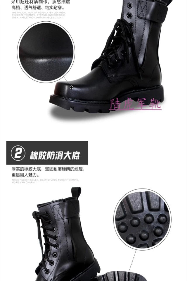 Steel Toe Men Boots Leather Safety Shoes for Men Spring Fashion Lace Up Black Ankle Platform Motorcycle Boots - Sun Studio