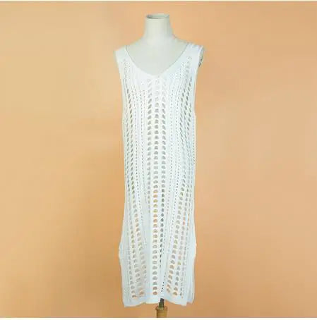 Yiiciovy Summer Women Swimsuit Beach Crochet Cover Ups Bikini Dresses Solid Color Fishnet Crochet Female Swimwear Bathing Suit - Sun Studio
