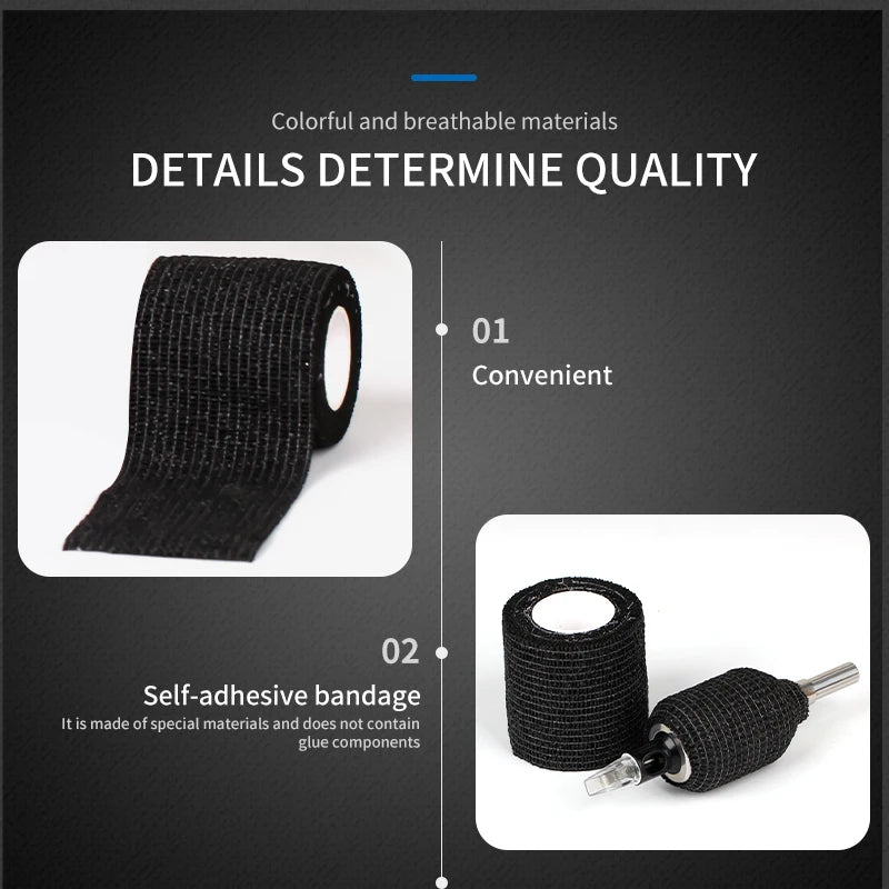 Black Tape Tattoo Handle Bandage Anti-slip Athletic Nonwoven Waterproof Disposable Self-adhesive Elastic Bandage Grip Cover Wrap - Sun Studio