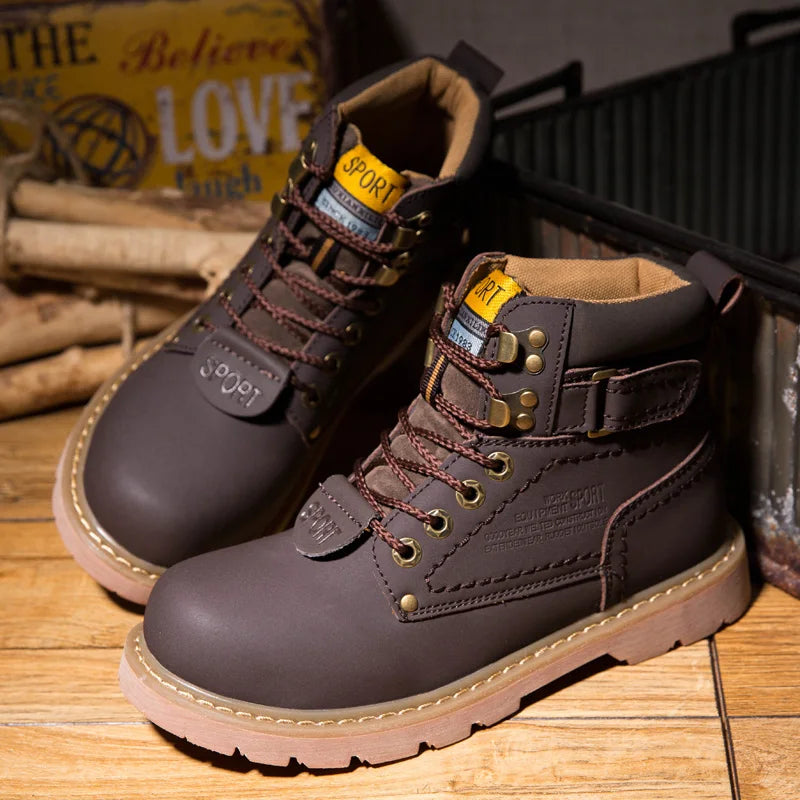 Echtes Leder Herren Winter Frühling Knöchel Trekking Militär Schnee Gelbe Taktische Stiefel Outdoor Schuhe für Frauen Männer Arbeitsschuhe