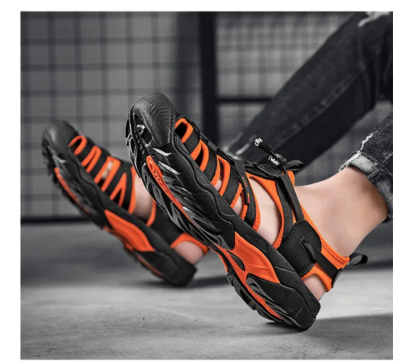New Summer Genuine Leather Men Sandals Fashion Design Breathable Casual Shoes Men Soft Bottom Outdoor Beach Sandals Big Size 48 - Sun Studio