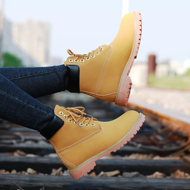 Genuine Leather Men's Winter Spring Ankle Treking Military Snow Yellow Tactical Boots Outdoor Footwear for Women Men Work Shoes - Sun Studio