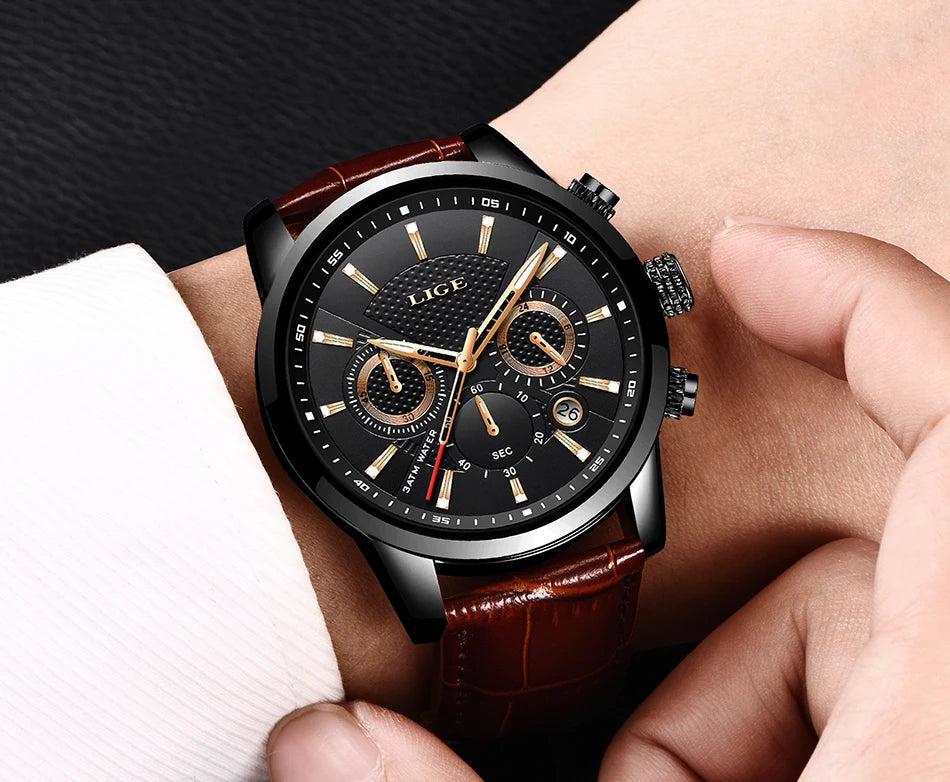 LIGE 2026 Watch Men Fashion Sports Quartz Clocks Mens Watches Top Brand Leather Military Waterproof Date Watch Relogio Masculino - Sun Studio