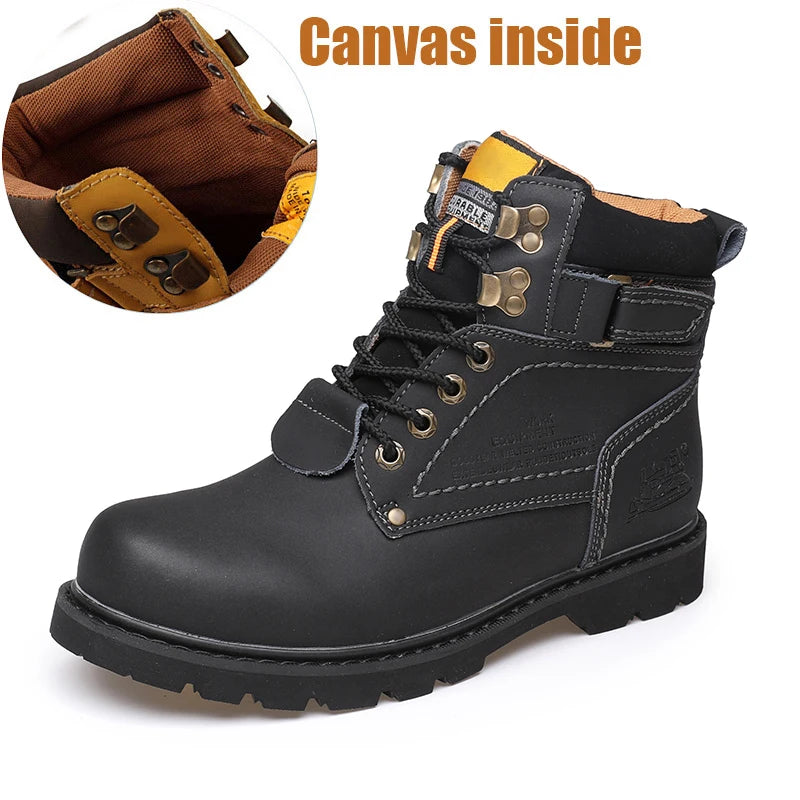 Echtes Leder Herren Winter Frühling Knöchel Trekking Militär Schnee Gelbe Taktische Stiefel Outdoor Schuhe für Frauen Männer Arbeitsschuhe