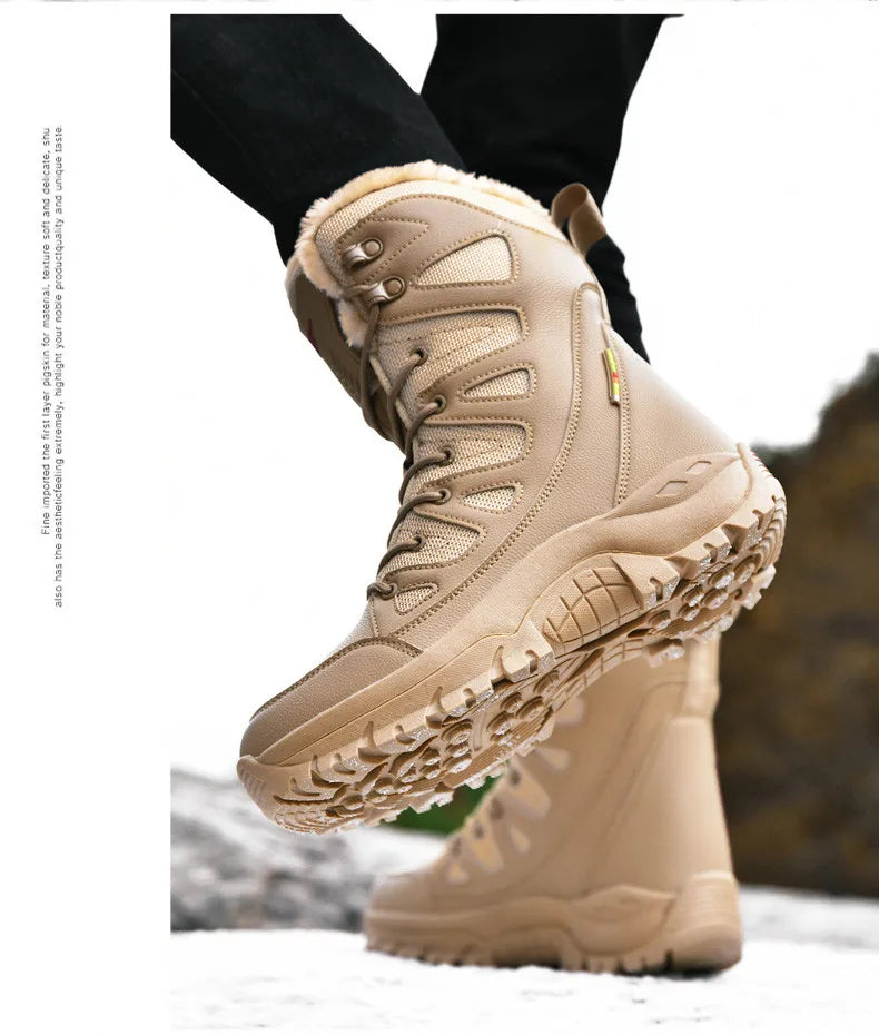New Warm Plush Snow Boots Men Lace Up Casual High Top Men's Boots Waterproof Winter Boots Anti-Slip Ankle Boots Men's Work Boots - Sun Studio