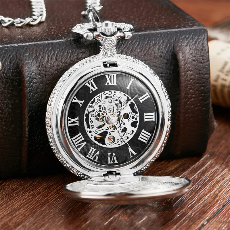 Dr. Who mechanical Pocket Watch Fob Chain Sliver The United Kingdom Clock Hollow Engrave Hand-wind Mens Watches for Women Men - Sun Studio