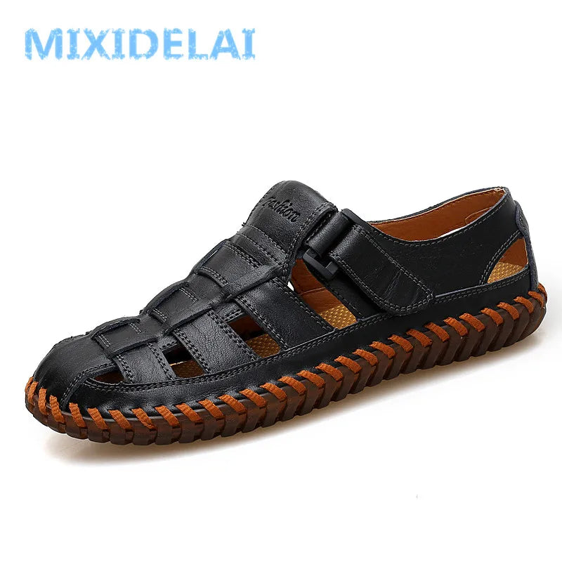MIXIDELAI Summer Men Sandals 2025 Leisure Beach Men Shoes High Quality Split Leather Sandals The Men's Sandals Big Size 39-47 - Sun Studio