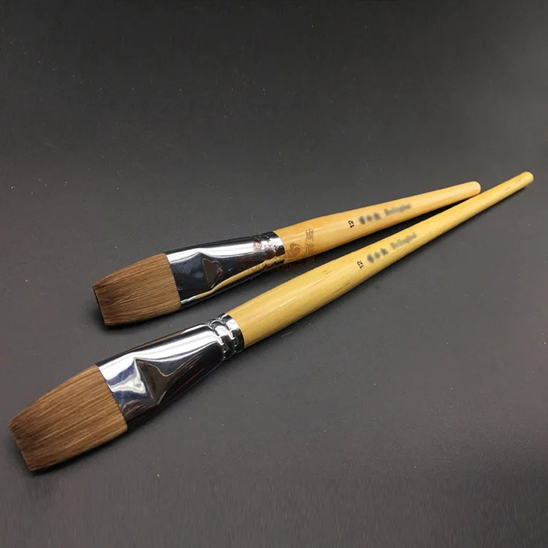 Zhouxinxing watercolor pen brush weasel hair flat peak painting pen wood color rod long short 2pcs paint acrylic brush painting - Sun Studio