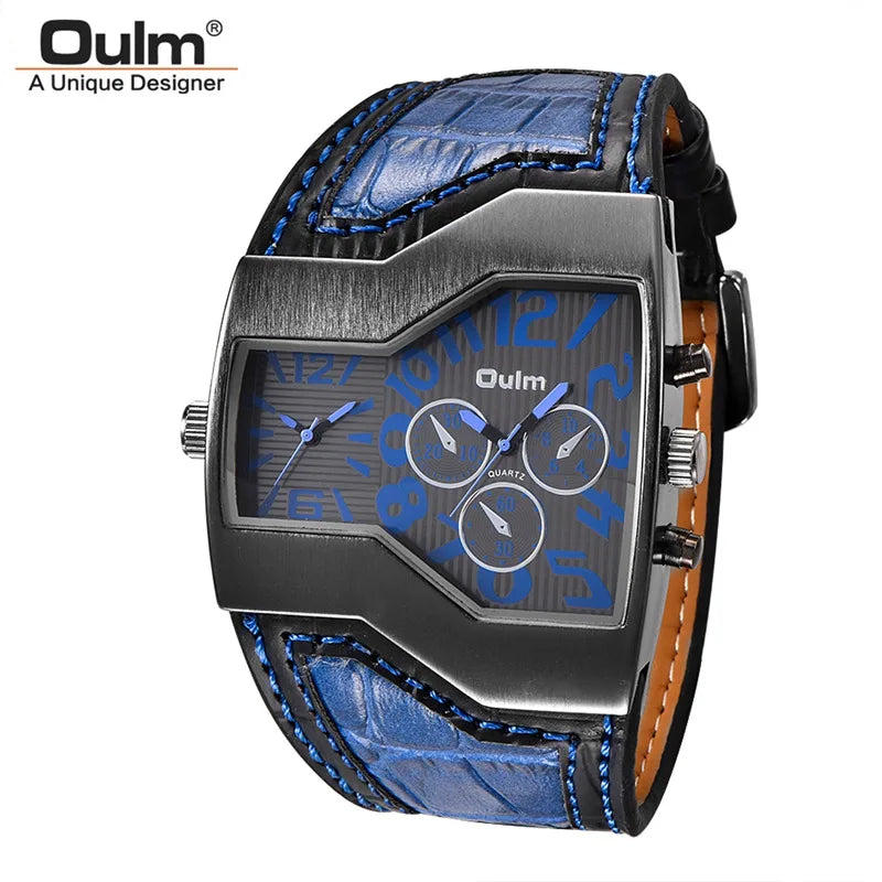 Oulm HP1220 Quartz Watch Male Outdoor Sport Wristwatches Two Time Zone Mens Designer Watches Top Luxury Brand Men Watch - Sun Studio