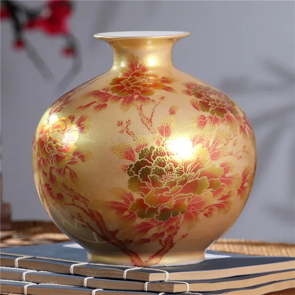 New Chinese Style Vase Jingdezhen Classical Porcelain Crystal Glaze Flower Vase Home Decor Handmade Shining Famille Rose Vases - Sun Studio