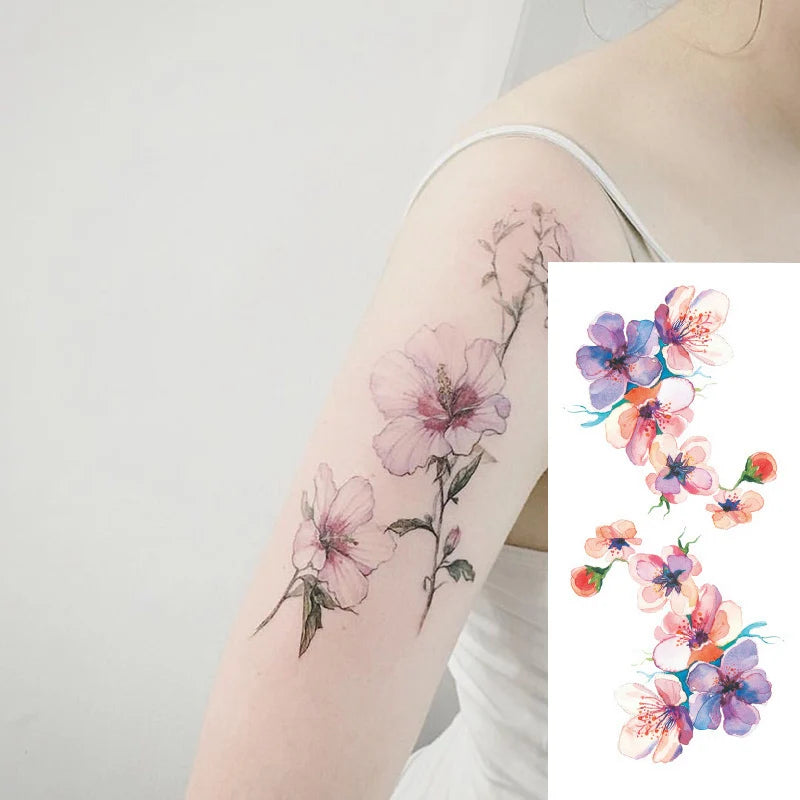 1piece Body art  flash henna tattoo fake temporary tattoos stickers rose peony flowers arm shoulder tattoo waterproof women - Sun Studio