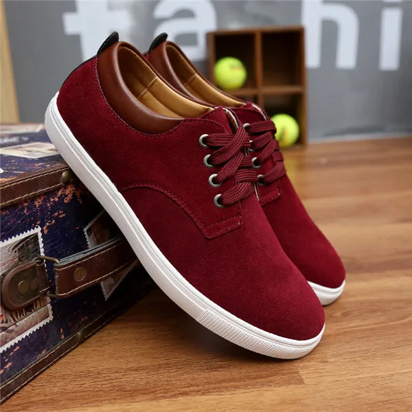 2023 New Fashion Suede Men Flats Shoes Canvas Shoes Male Leather Casual Breathable Shoes Lace-Up Flats For Students Large Size - Sun Studio
