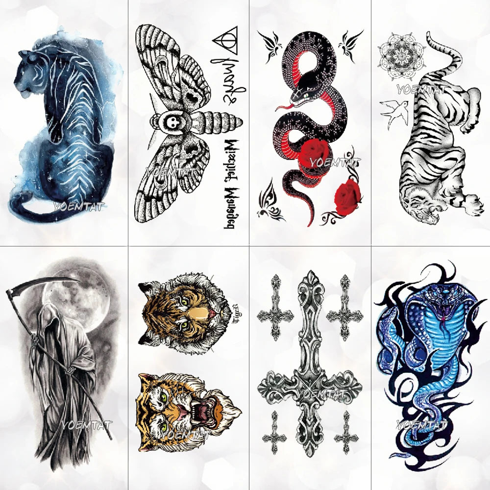 3D Temporary Tattoo Animal Blue Tiger Snake Moth For Boy Girl Children Tattoo Sticker Kids Watercolor Tatto Arm Art - Sun Studio