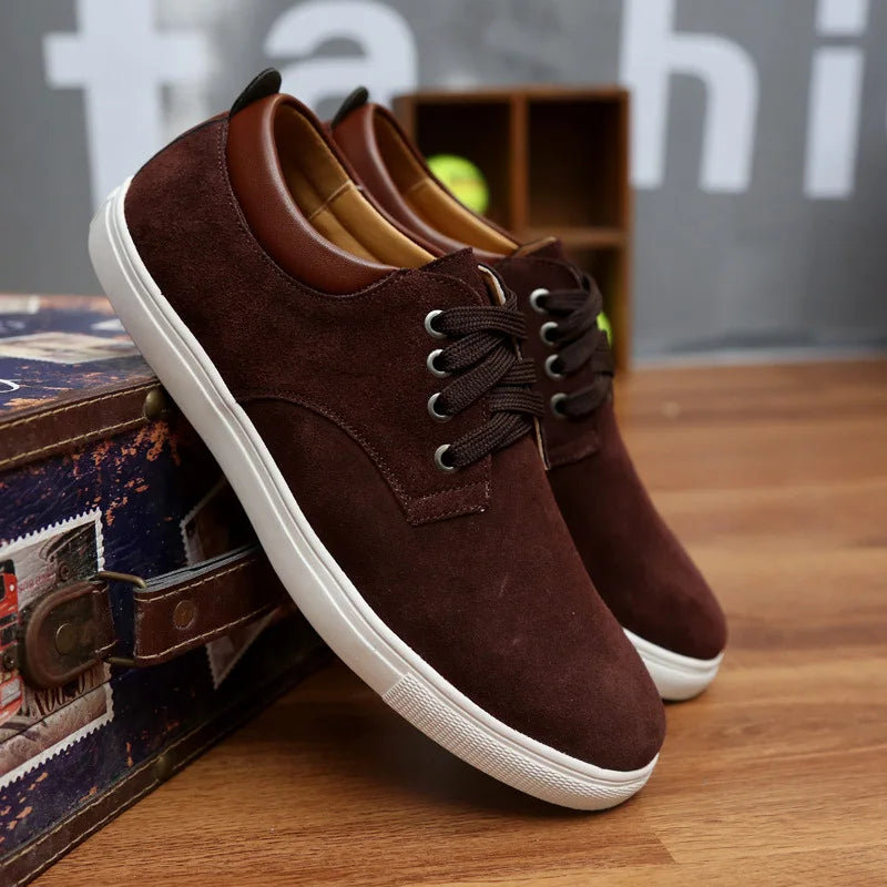 2023 New Fashion Suede Men Flats Shoes Canvas Shoes Male Leather Casual Breathable Shoes Lace-Up Flats For Students Large Size - Sun Studio