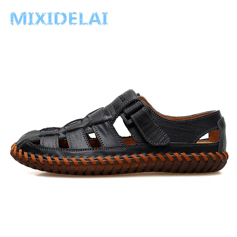 MIXIDELAI Summer Men Sandals 2025 Leisure Beach Men Shoes High Quality Split Leather Sandals The Men's Sandals Big Size 39-47 - Sun Studio