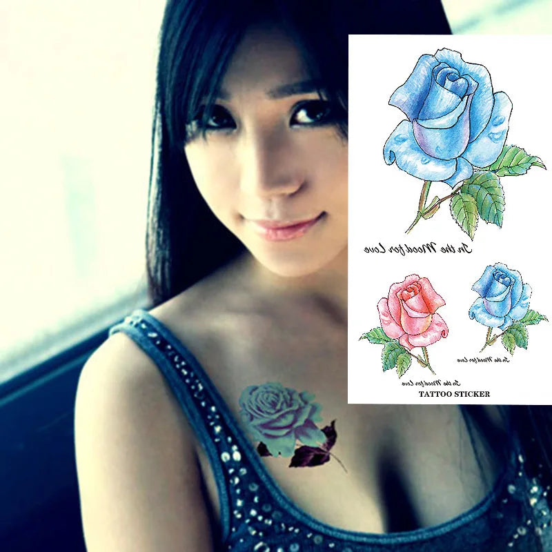 1piece Body art  flash henna tattoo fake temporary tattoos stickers rose peony flowers arm shoulder tattoo waterproof women - Sun Studio
