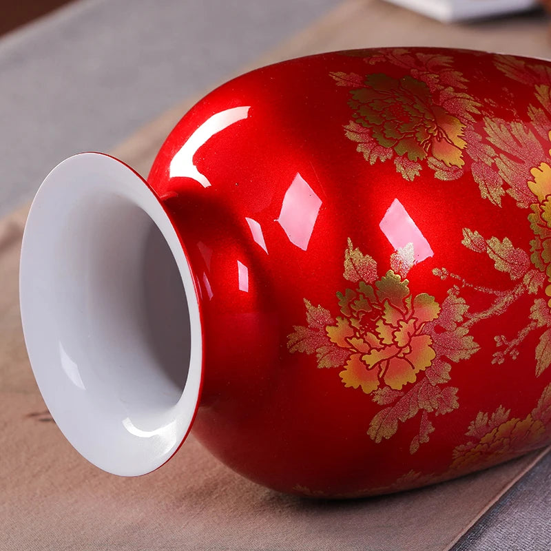 New Chinese Style Vase Jingdezhen Classical Porcelain Crystal Glaze Flower Vase Home Decor Handmade Shining Famille Rose Vases - Sun Studio