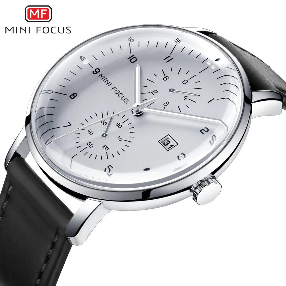 MINI FOCUS Men Watch Top Brand Luxury Quartz Watches Mens Casual Fashion Genuine Leather Male Wristwatch New Waterproof Clock - Sun Studio