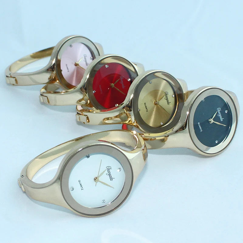 Women Cuff Watch Fashion Casual Round Lady Women Bracelet Girls Watches Gold Watch Stainless Steel Quartz Wrist Watch D1 - Sun Studio