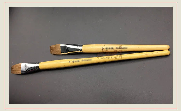 Zhouxinxing watercolor pen brush weasel hair flat peak painting pen wood color rod long short 2pcs paint acrylic brush painting - Sun Studio