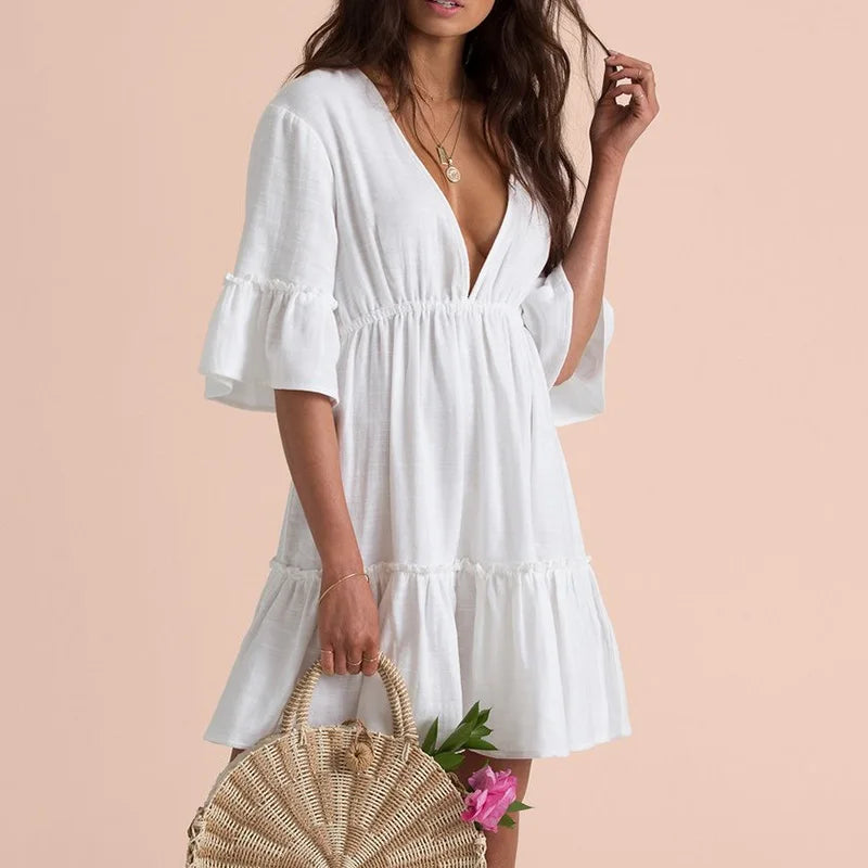 White Beach Dress Cover up Kaftans Sarong Bathing Suit Cover ups Beach Pareos Swimsuit Cover up Womens Swim Wear Beach Tunic - Sun Studio