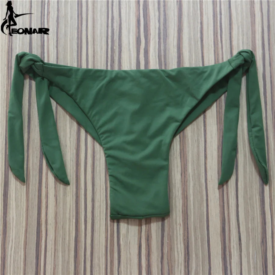 Sexy Solid Thong Bikini Brazilian Cut Swimwear Women Bottom Adjustable Briefs Swimsuit Panties Underwear Thong Bathing Suit - Sun Studio