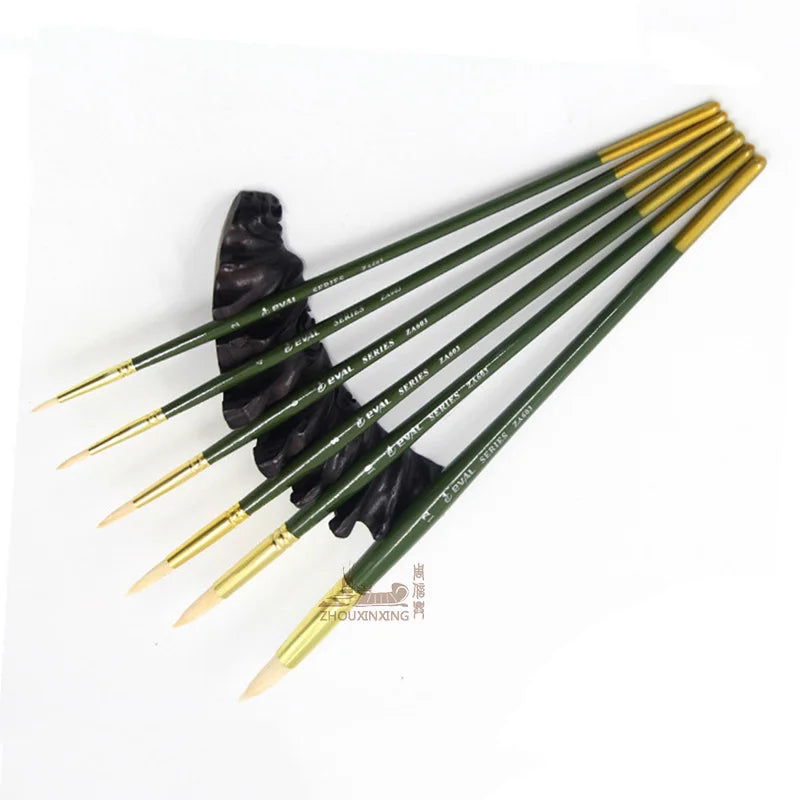 6Pcs/set pig bristle oil painting brush Artist painting brush round peak gouache watercolor pen painting Art supplies - Sun Studio