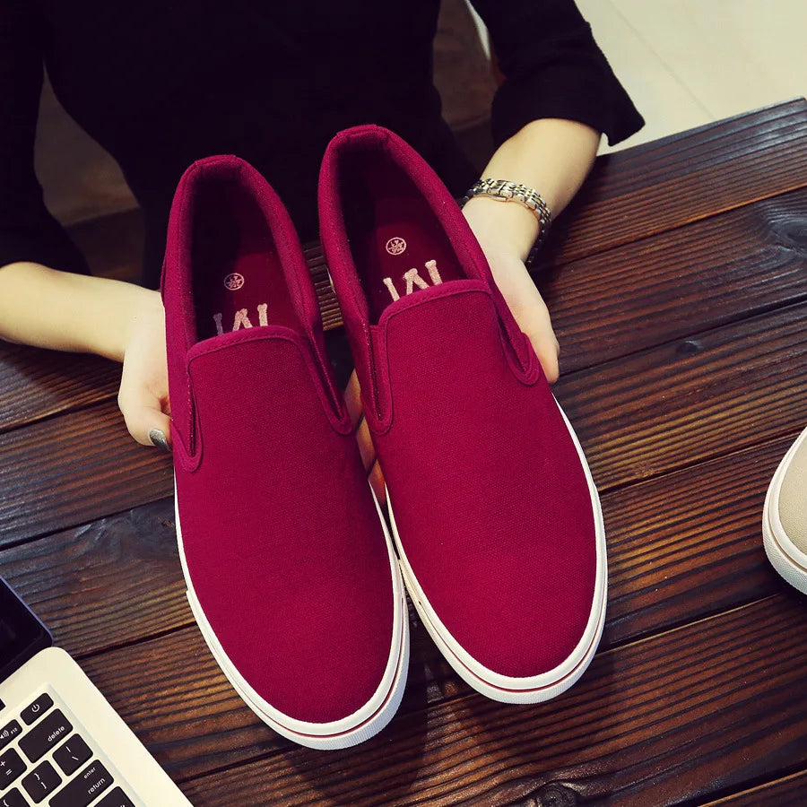 Shenxuanny New  Korean canvas shoes men's slip-on shoes white summer breathable casual shoes trend student sports shoes - Sun Studio