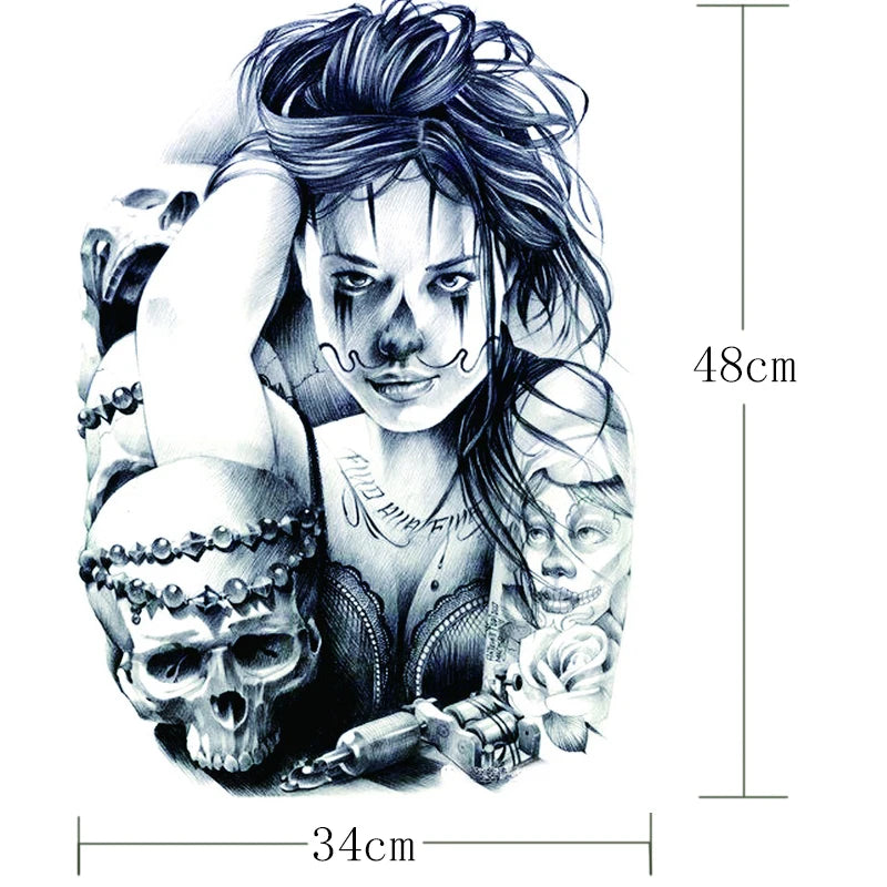 temporary tattoo stickers new designs skull Witch evil black waterproof temporary flash tattoos full back chest for men women - Sun Studio