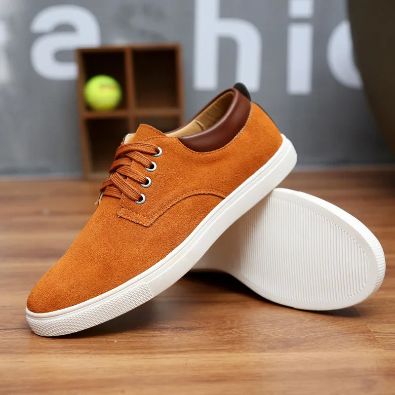 2023 New Fashion Suede Men Flats Shoes Canvas Shoes Male Leather Casual Breathable Shoes Lace-Up Flats For Students Large Size - Sun Studio