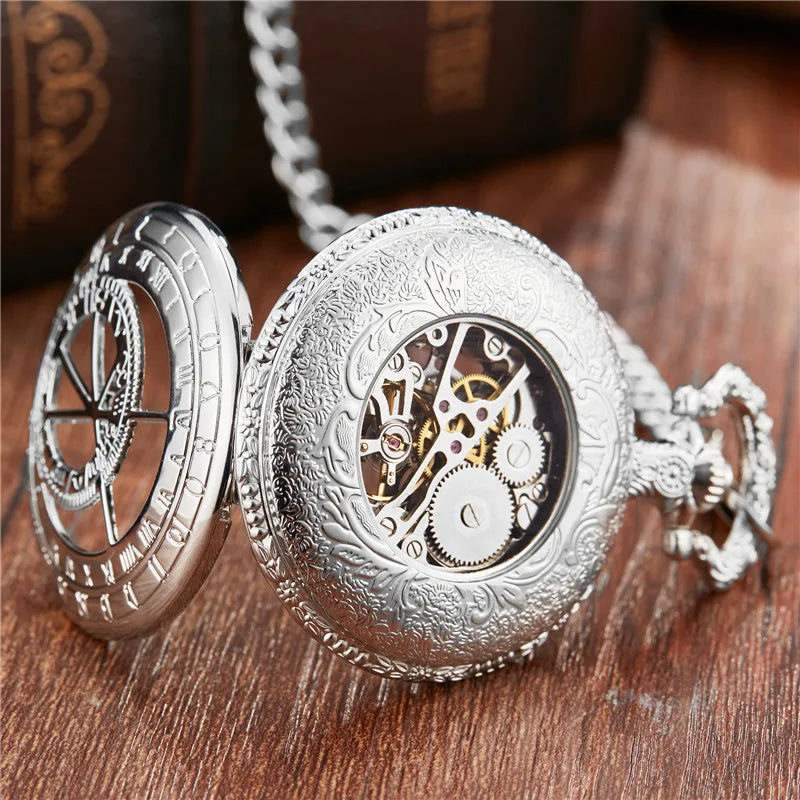 Dr. Who mechanical Pocket Watch Fob Chain Sliver The United Kingdom Clock Hollow Engrave Hand-wind Mens Watches for Women Men - Sun Studio