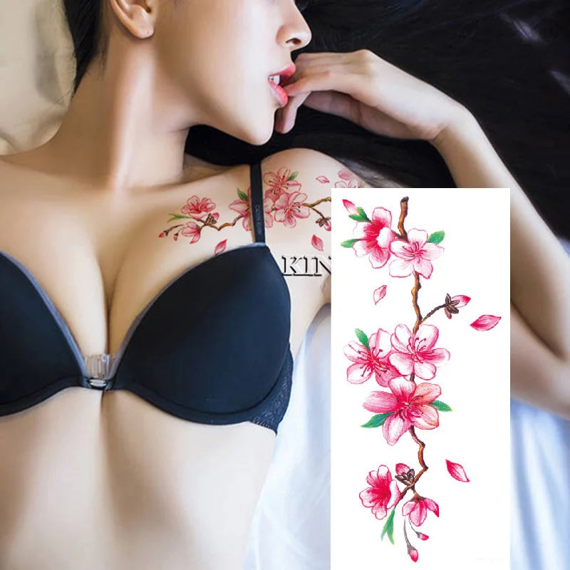 1piece Body art  flash henna tattoo fake temporary tattoos stickers rose peony flowers arm shoulder tattoo waterproof women - Sun Studio