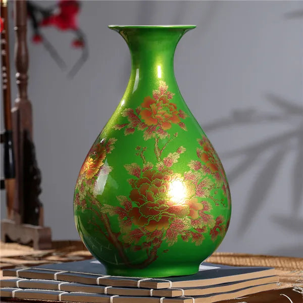 New Chinese Style Vase Jingdezhen Classical Porcelain Crystal Glaze Flower Vase Home Decor Handmade Shining Famille Rose Vases - Sun Studio