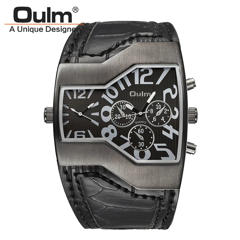 Oulm Top Luxury Brand Men Quartz Watches Double Time Show Snake Band Casual Male Sports Watches Clock Hours relogio masculino - Sun Studio