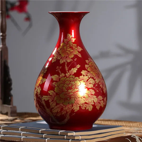 New Chinese Style Vase Jingdezhen Classical Porcelain Crystal Glaze Flower Vase Home Decor Handmade Shining Famille Rose Vases - Sun Studio