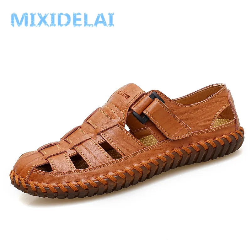 MIXIDELAI Summer Men Sandals 2025 Leisure Beach Men Shoes High Quality Split Leather Sandals The Men's Sandals Big Size 39-47 - Sun Studio