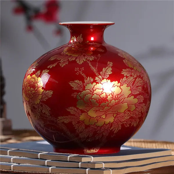New Chinese Style Vase Jingdezhen Classical Porcelain Crystal Glaze Flower Vase Home Decor Handmade Shining Famille Rose Vases - Sun Studio