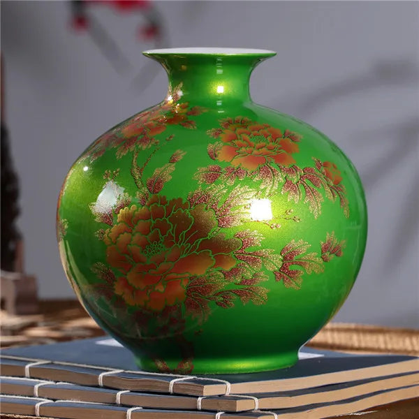 New Chinese Style Vase Jingdezhen Classical Porcelain Crystal Glaze Flower Vase Home Decor Handmade Shining Famille Rose Vases - Sun Studio