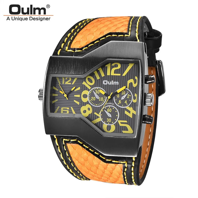 Oulm HP1220 Quartz Watch Male Outdoor Sport Wristwatches Two Time Zone Mens Designer Watches Top Luxury Brand Men Watch - Sun Studio