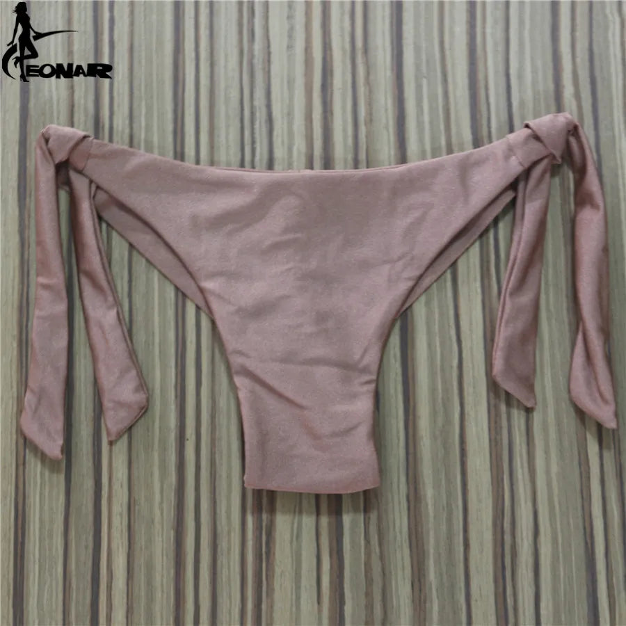 Sexy Solid Thong Bikini Brazilian Cut Swimwear Women Bottom Adjustable Briefs Swimsuit Panties Underwear Thong Bathing Suit - Sun Studio