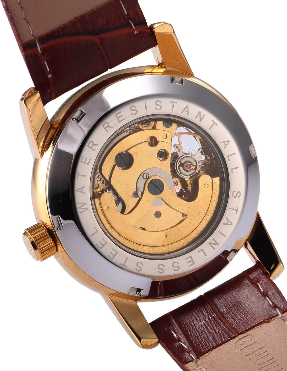 Men Wrist Watches Luxury Golden Skeleton Mechanical Steampunk Male Clock Automatic Wristwatch Leather Strap Herren Horloges - Sun Studio
